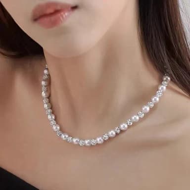 【Penny珮妮】玫瑰紫雪球間隔珍珠項鍊毛衣鍊(母親節 送女友 交換禮物 生日禮 情人節 尾牙 新年 結婚)