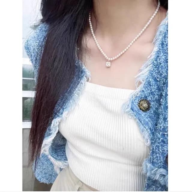 【Penny珮妮】方糖鋯石珍珠項鍊毛衣鍊(母親節 送女友 交換禮物 生日禮 情人節 尾牙 新年 結婚)