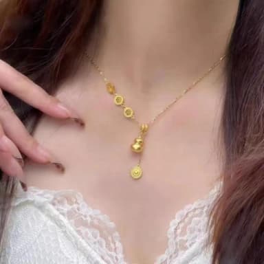 【Penny珮妮】越南沙金葫蘆福祿疊戴項鍊毛衣鏈(母親節 送女友 交換禮物  生日禮 情人節 尾牙 新年 結婚)