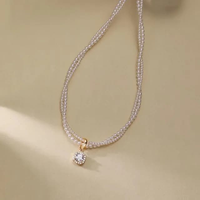 【Penny珮妮】雙層方糖疊戴珍珠項鍊毛衣鍊(母親節 送女友 交換禮物 生日禮 情人節 尾牙 新年 結婚)