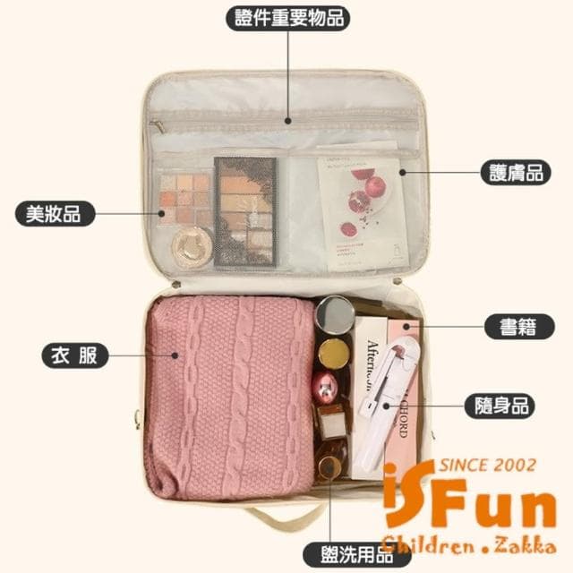 【iSFun】母親節禮物 可愛休閒 旅行大容量防水行李箱桿斜肩背手提包(圓臉小熊)