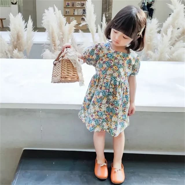【安朵童舖】現貨夏季韓版彩虹笑臉甜美風連身裙小洋裝兒童T恤裙子女童裙連衣裙童裝(8/19/22/26)