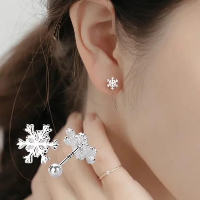 【韓系精品】S999純銀雪花轉珠耳環1對(足銀 耳針 耳釘 耳扣 耳墜 飾品 耳飾 女生 配件 生日禮物)