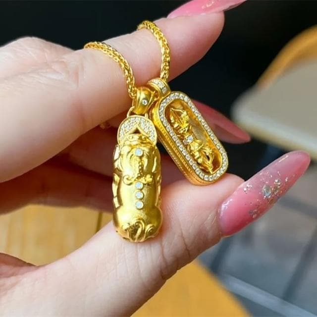 【Penny珮妮】沙金古法銅鍍黃金蚍貅旋轉降魔金剛杵鑲嵌疊戴項鍊吊墜(生日禮/母親節/交換禮物/送女友)
