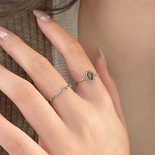 【MoonDy】雙11 925純銀 戒指女 虎眼石 復古戒指 高級感 個性戒指 ins戒指 開口戒指 情人節禮物