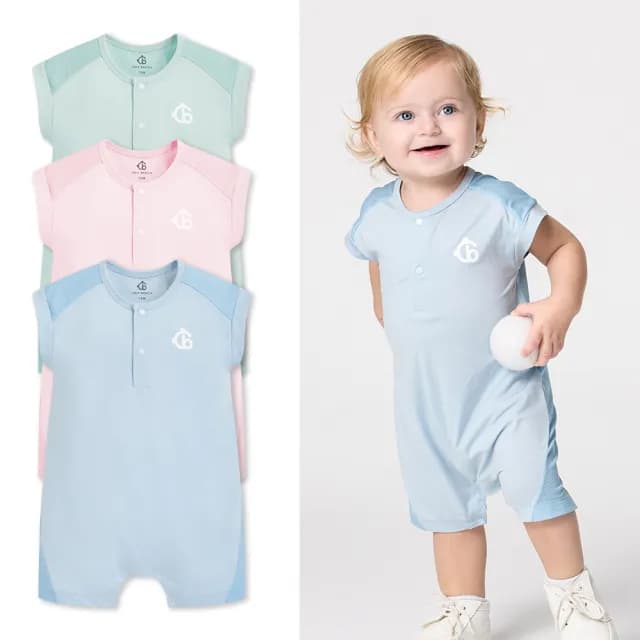 【奇哥】CHIC BASICS系列 嬰幼童裝 休閒透氣網洞短袖運動風兔裝/連身衣-長效涼爽+抗UV(6-24個月)