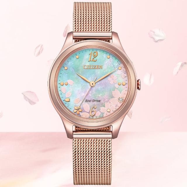【CITIZEN 星辰】LADYS系列 白蝶貝 櫻花 米蘭帶 光動能腕錶 母親節 禮物 推薦(EM0508-80D)