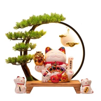 【LEZUN 樂尊】桌面擺件搖手招財貓  發財貓擺件--白色一桶金(桌上擺飾/家具裝飾/開業送禮/喬遷禮物)