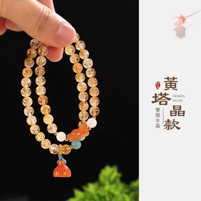 【Paiya 派亞】6mm黃塔晶串珠水晶手鏈女民族風文藝葫蘆金絲玉蓮蓬手串(送禮好物/交換禮物)
