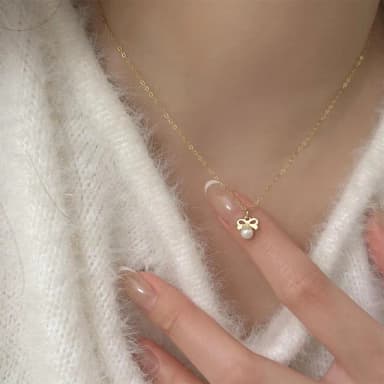 【MoonDy】項鍊 女生項鍊 925純銀項鍊 韓版項鍊 簡約ins風 蝴蝶結 通體純銀 鎖骨鍊 珍珠項鍊 禮物 322