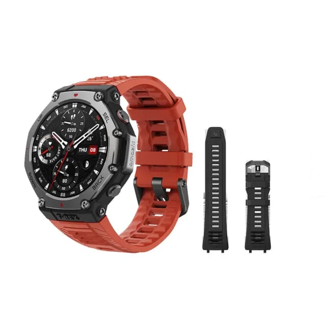 【Amazfit 華米】T-Rex 3 48mm軍規運動智慧手錶 紅/灰錶帶組 