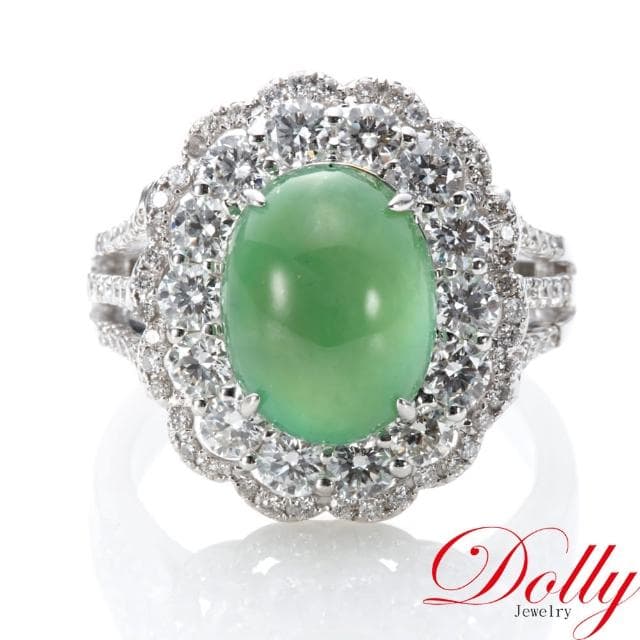 【DOLLY】買一送一 18K金 緬甸玻璃種頂級木拿A貨翡翠鑽石戒指(長輩送禮首選)