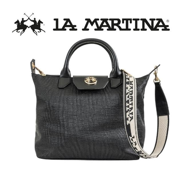【LA MARTINA】母親節禮物 義大利原裝進口 限量2折 頂級手提包肩背包 1868P 全新專櫃展示品(黑色)