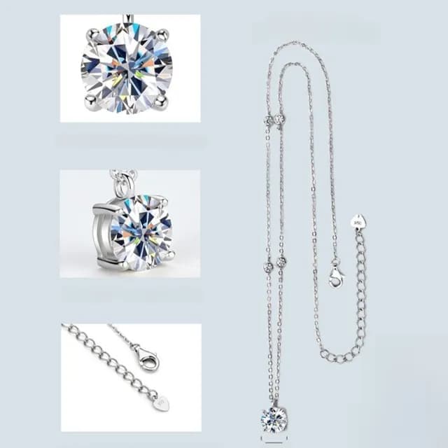 【MoonDy】項鍊 莫桑石項鍊 鋯石項鍊 銀飾 飾品 s925純銀 鎖骨鏈 滿天星點 吊墜 兩克拉 首飾 女