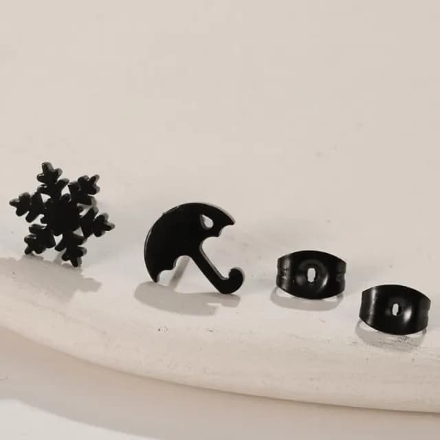 【VIA】白鋼耳釘 雨傘耳釘 雪花耳釘/時尚系列 不對稱雪花片與小雨傘造型白鋼耳釘(4色任選)