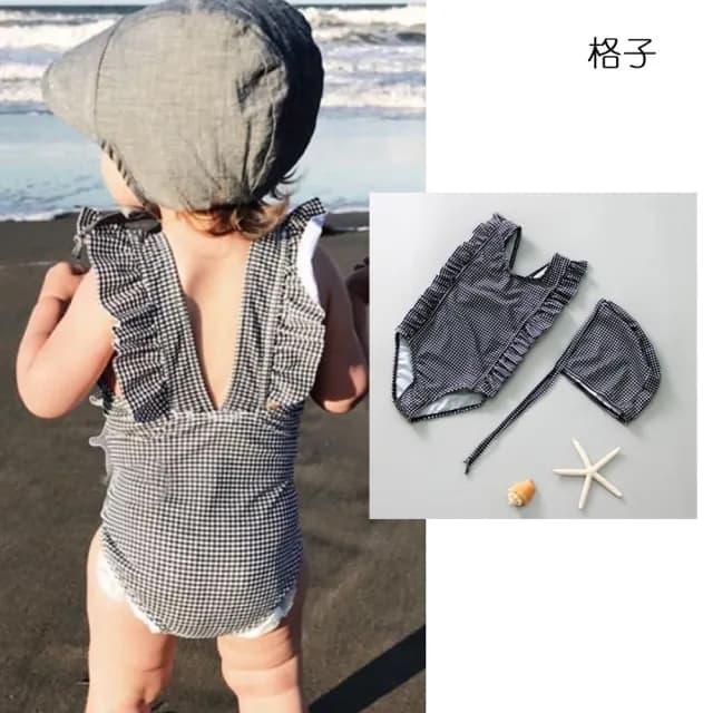 【橘魔法】彩虹 大點點 格子連身泳衣+附泳帽(一件式 泳裝 泳衣 女童 童裝 兒童)