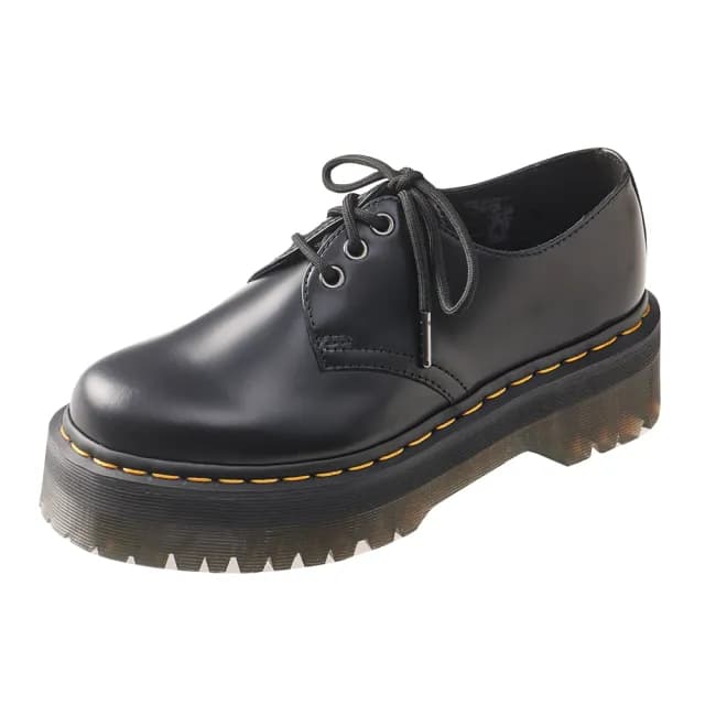 【Dr.Martens】馬汀 1461 QUAD 3孔綁帶厚底牛津鞋 黑色 真皮馬丁紳士鞋 休閒皮鞋 男女25567001