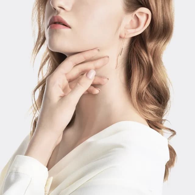 【點睛品】Ear Play 18K玫瑰金極簡線條垂墜鑽石耳線耳環(單邊耳飾)