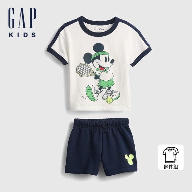 【GAP】男幼童裝 Gap x Disney迪士尼聯名 Logo印花圓領短袖短褲家居套裝-海軍藍(771457)