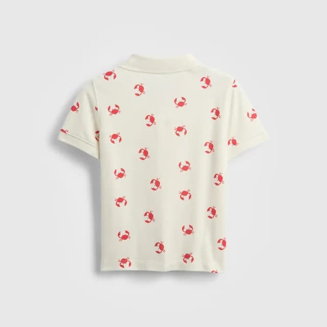 【GAP】男幼童裝 純棉小熊刺繡印花短袖POLO衫-米白色(777425)