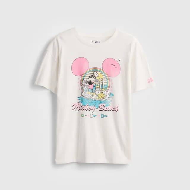 【GAP】女童裝 Gap x Disney迪士尼聯名 Logo純棉印花圓領短袖T恤-白色(780429)