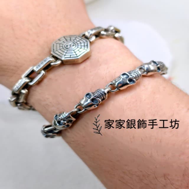【家家銀飾手工坊】母親節禮物 925純銀立體龐克骷髏手鍊手圍16半至17圍可戴(925純銀時尚立體龐克骷髏手鍊)