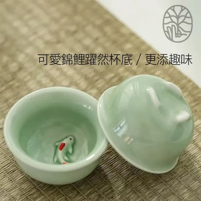 【綠洲香境】錦鯉青瓷茶具禮盒(1壺6杯)