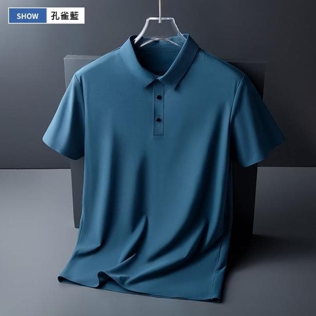 【米蘭精品】現貨出清 不退換 冰絲POLO衫短袖上衣(夏季無痕純色修身男裝父親節禮物8色74ey25)