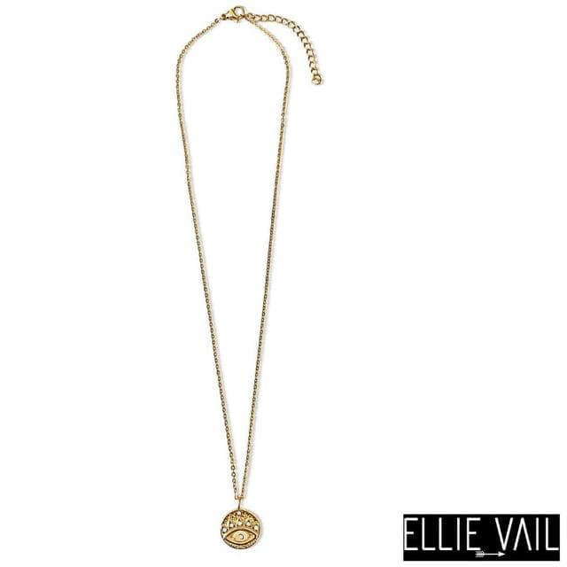 【ELLIE VAIL】邁阿密防水珠寶 金色智慧之眼 鑲鑽圓形錢幣項鍊 Harlan Evil Eye(防水珠寶)