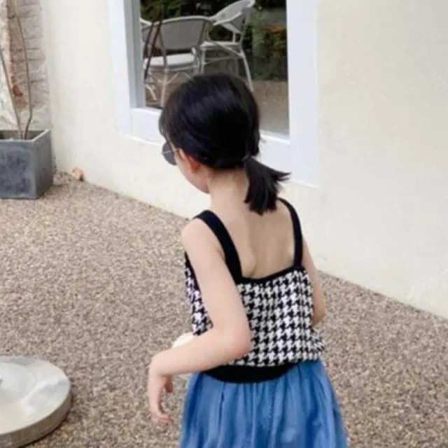 【橘魔法】千鳥紋愛心扣背心(小背心 上衣 可單穿 大童 女童 兒童 童裝)