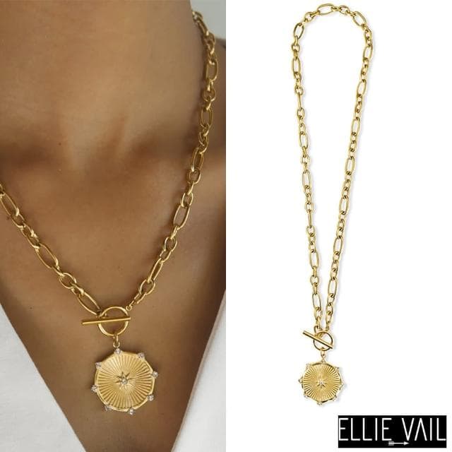 【ELLIE VAIL】邁阿密防水珠寶 鑲鑽光芒太陽項鍊 T扣金色古巴項鍊 Briar Toggle(防水珠寶)