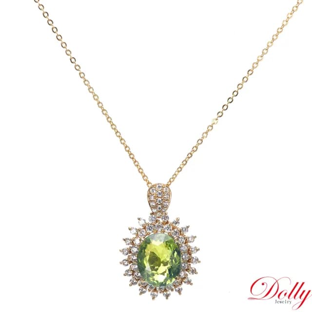 【DOLLY】3克拉 天然 綠碧璽晶鑽項鍊(母親節 長輩送禮 交換禮物首選)