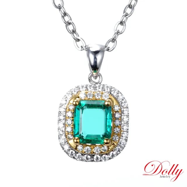 【DOLLY】18K金 天然哥倫比亞祖母綠鑽石項鍊(母親節 長輩送禮 交換禮物首選)