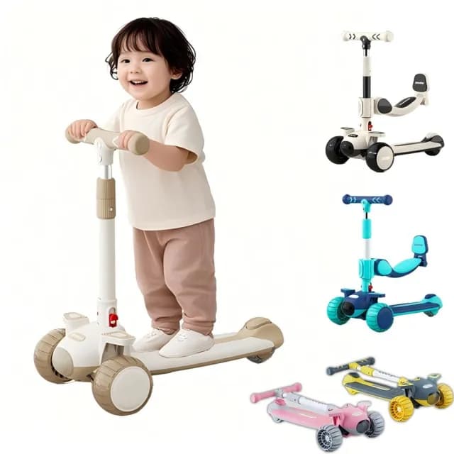 【小不記】多功能折疊滑板車 加大坦克輪 炫酷燈光 動感音樂(滑板車滑步車平衡車學步車三輪車兒童生日禮物)