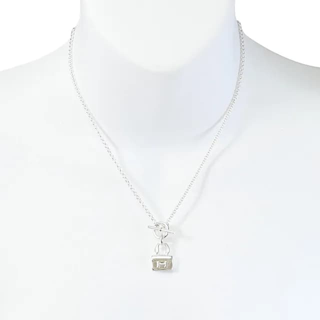 【Hermes 愛馬仕】Constance 經典包款造型純銀鎖骨項鍊(銀)