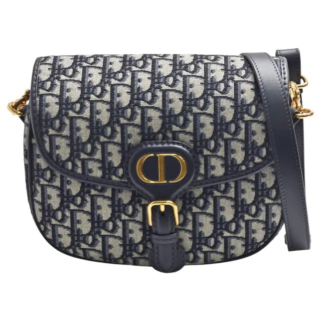 【Dior 迪奧】經典OBLIQUE緹花帆布牛皮飾邊肩/斜背馬鞍包(藍色M9319UTZQ_M928)