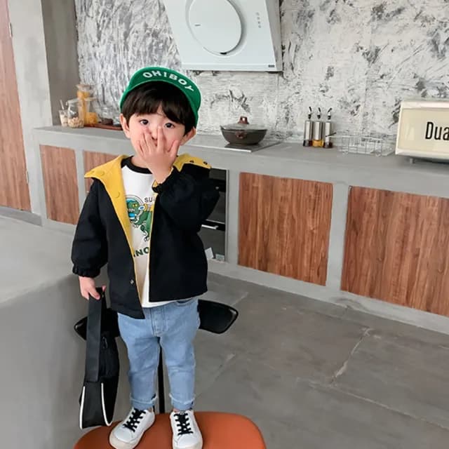 【橘魔法】雙11 背後反光恐龍雙面穿連帽外套(長袖外套 連帽外套 薄外套 男童 兒童 童裝 風衣 夾克)