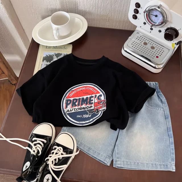 【橘魔法】美式復古字母上衣(短袖上衣 中性款 大童 男童 女童 兒童 童裝)