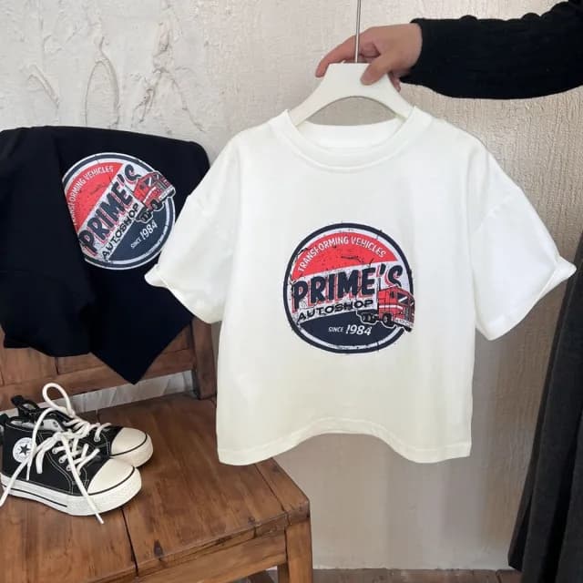 【橘魔法】美式復古字母上衣(短袖上衣 中性款 大童 男童 女童 兒童 童裝)