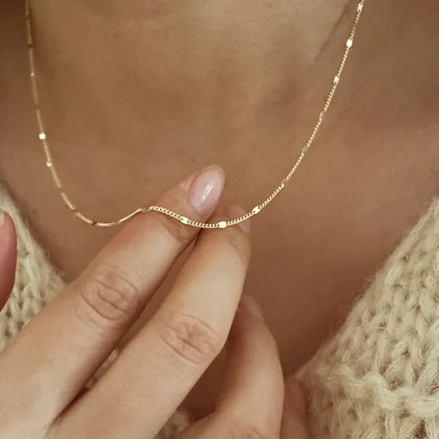 【CReAM】Tiffany純銀抗敏鍍14K金色 基本款素鍊裸鍊中性女項鍊(生日 禮物 送禮 禮盒)