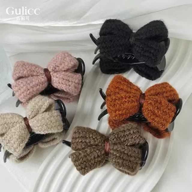【Gulicc】髮夾 毛呢蝴蝶結 丸子頭抓夾(雙11 聖誕節 生日 髮飾 頭飾 鯊魚夾 抓夾 禮物)