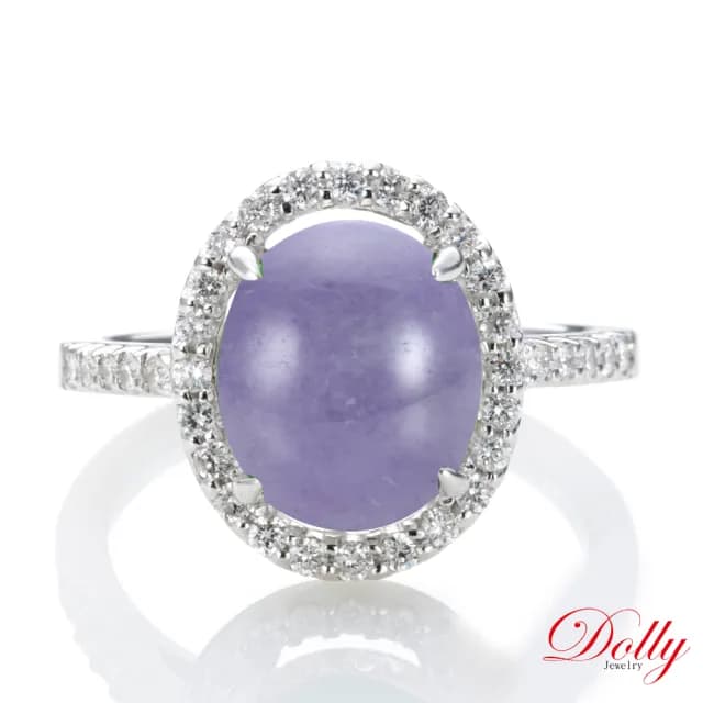 【DOLLY】情人節禮物 14K金 緬甸紫羅蘭翡翠鑽石戒指(現貨 母親節 長輩送禮首選)