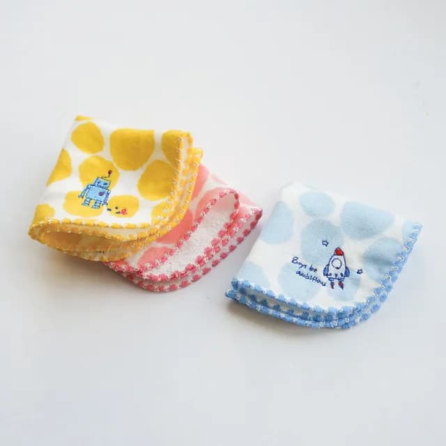 【KONTEX】日本純棉雙層刺繡方巾小手帕- 十色(幼稚園必備、100%日本製)
