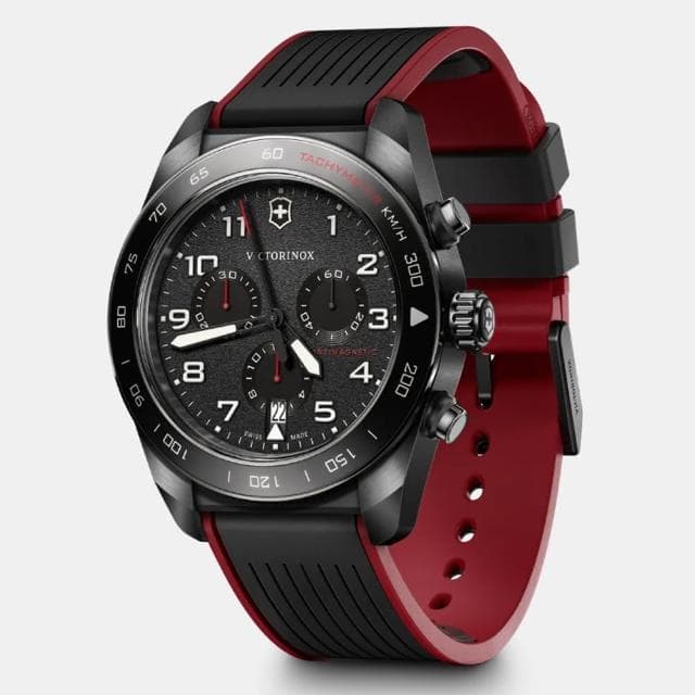 【VICTORINOX 瑞士維氏】Swiss Army 啞光 浮雕數字 計時碼錶 男錶 送禮 禮物推薦(VISA-242051)