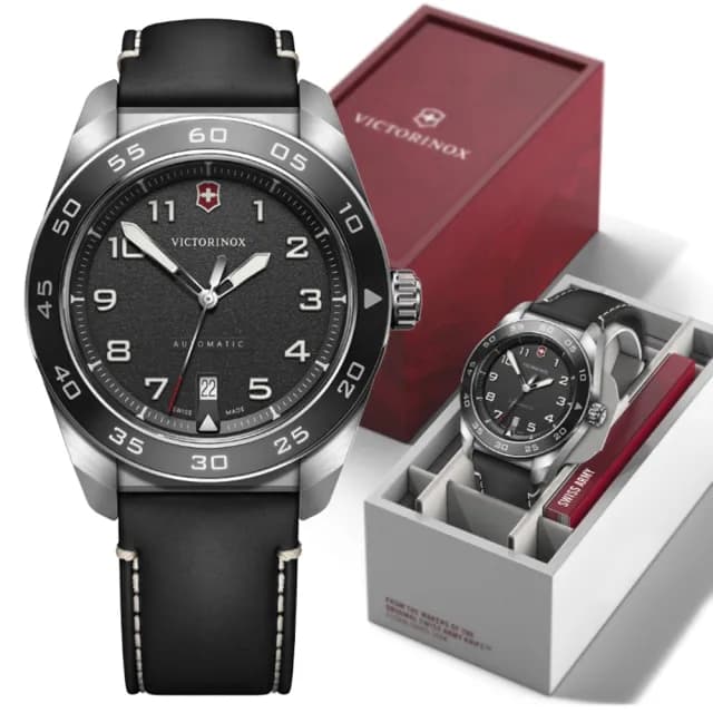 【VICTORINOX 瑞士維氏】Swiss Army 啞光 浮雕數字 機械錶 男錶 送禮 禮物推薦(VISA-242044)