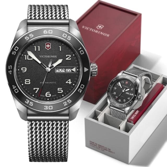 【VICTORINOX 瑞士維氏】Swiss Army 啞光 浮雕數字 石英錶 男錶 送禮 禮物推薦(VISA-242043)