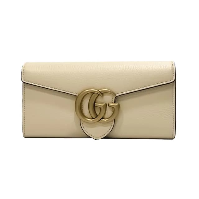 【GUCCI 古馳】779776 經典LOGO全皮暗釦皮夾錢包長夾(白色)