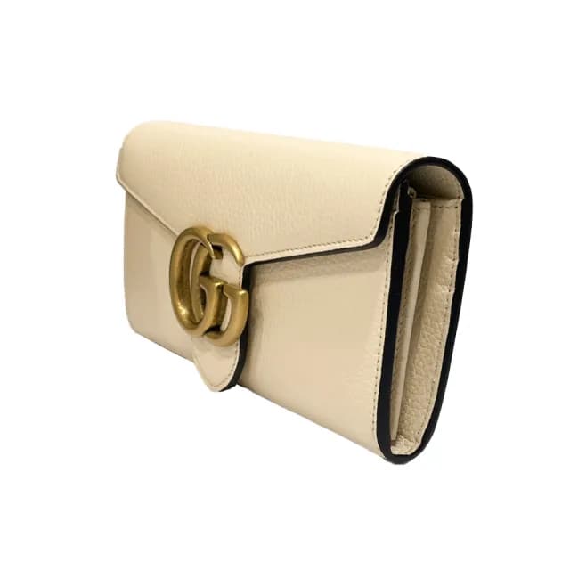 【GUCCI 古馳】779776 經典LOGO全皮暗釦皮夾錢包長夾(白色)
