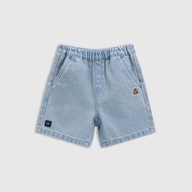 【GAP】男幼童裝 純棉小熊刺繡鬆緊牛仔短褲 布萊納系列-淺色水洗(761437)