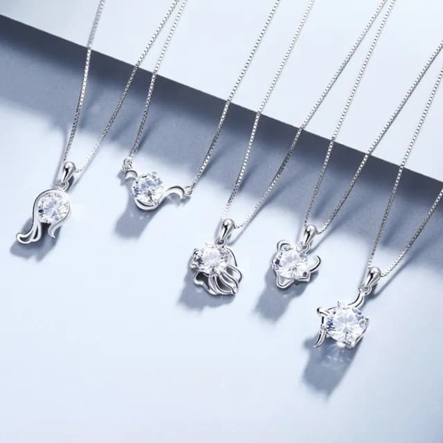 【LEEHER】女生/項鍊/鋯石/十二星座/飾品/銀飾/鎖骨鏈/S925純銀/純銀項鍊/女生項鍊/1克拉項鍊/